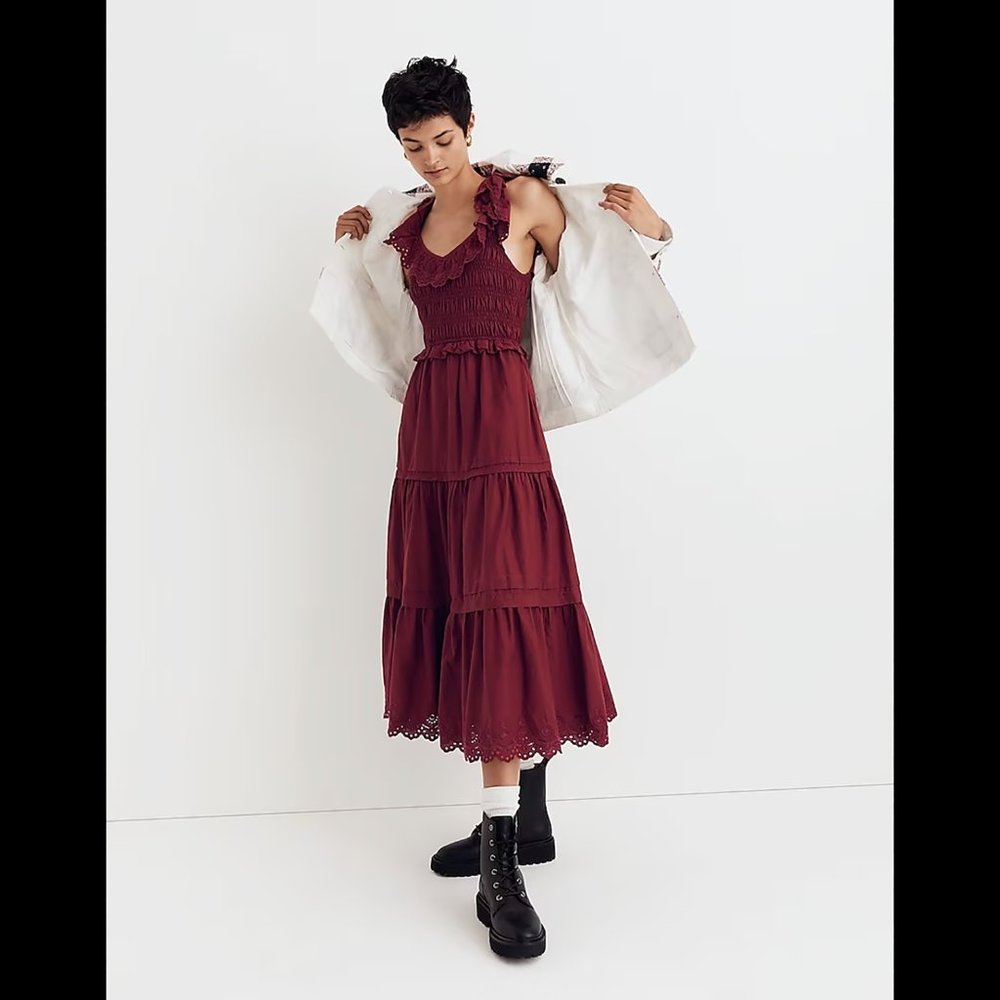 NWT Madewell Lucie Embroidered Cotton Midi Dress size 2 Vintage Mulberry